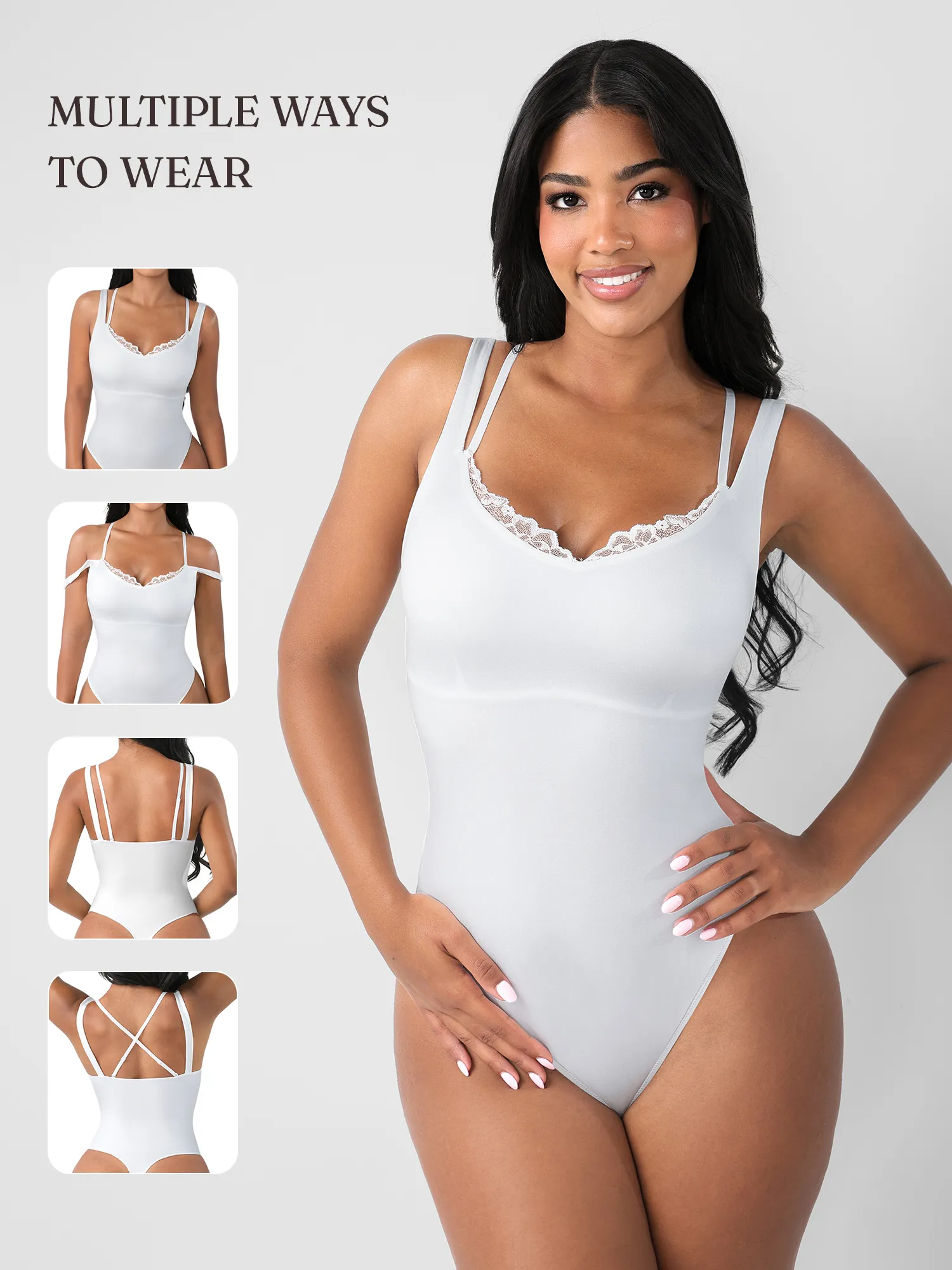 Lace-Trimmed Deep V Bodysuit - Image 14