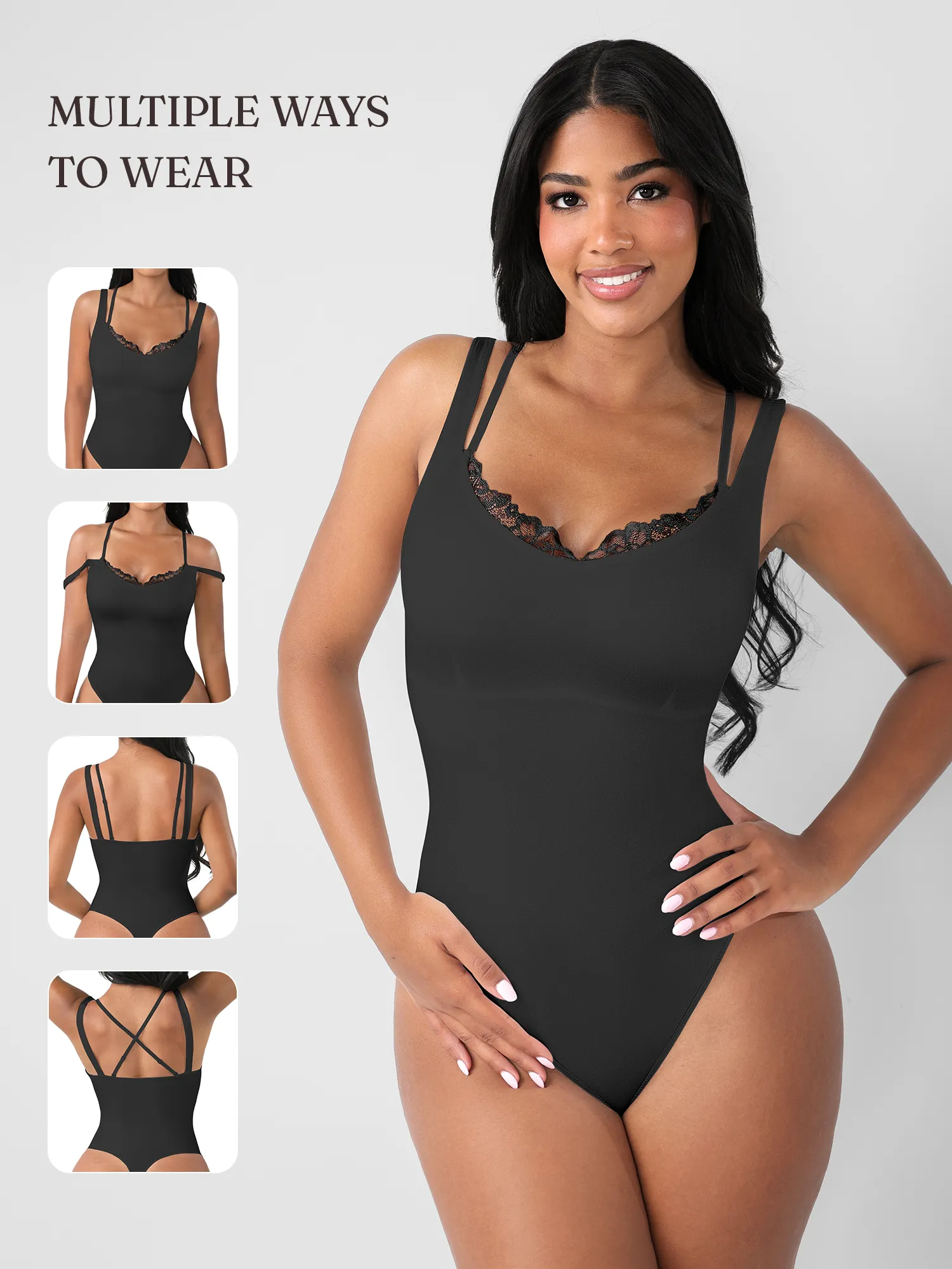 Lace-Trimmed Deep V Bodysuit - Image 8