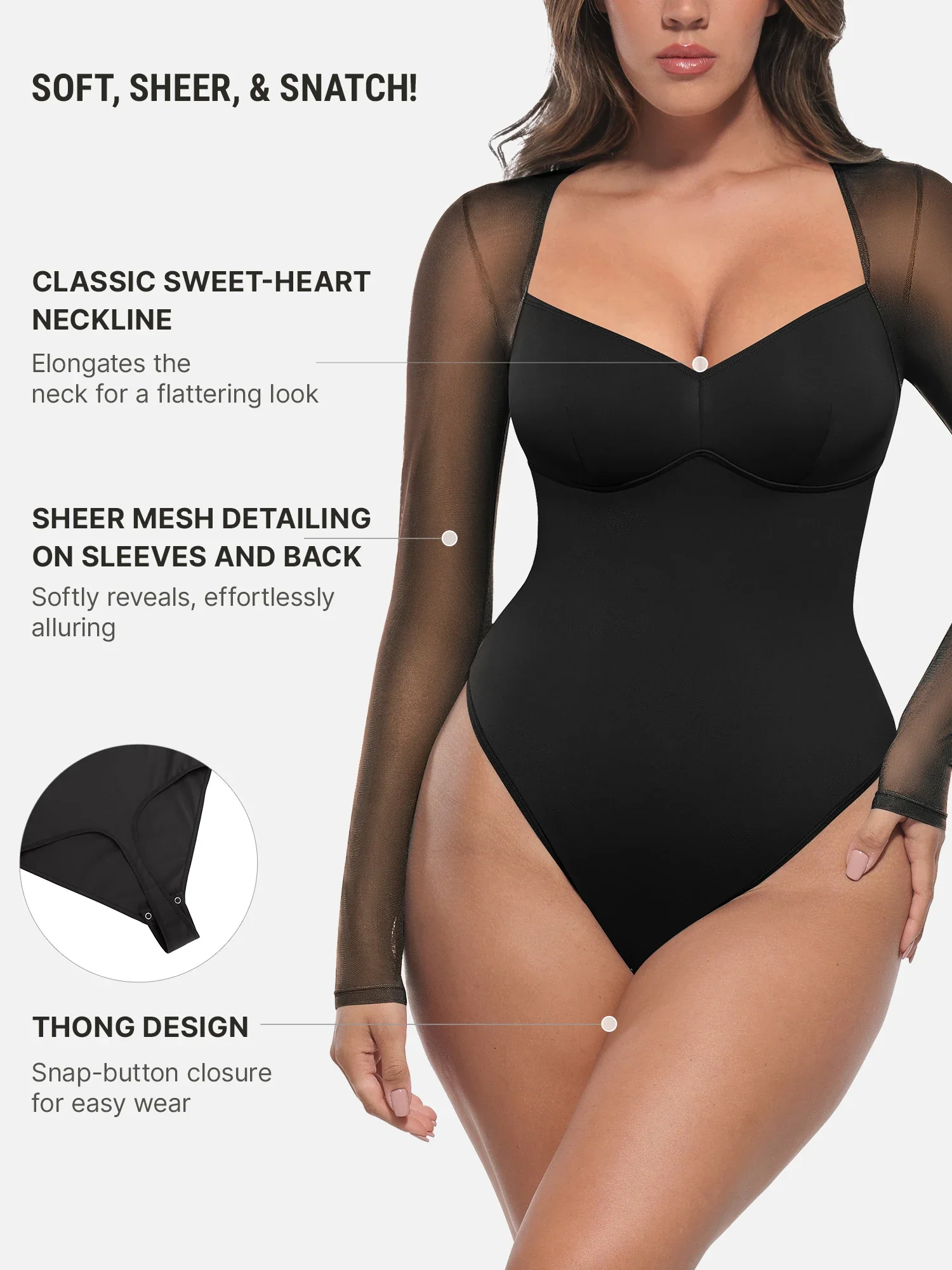 Mesh Panel V-Neck Bodysuit - Image 3