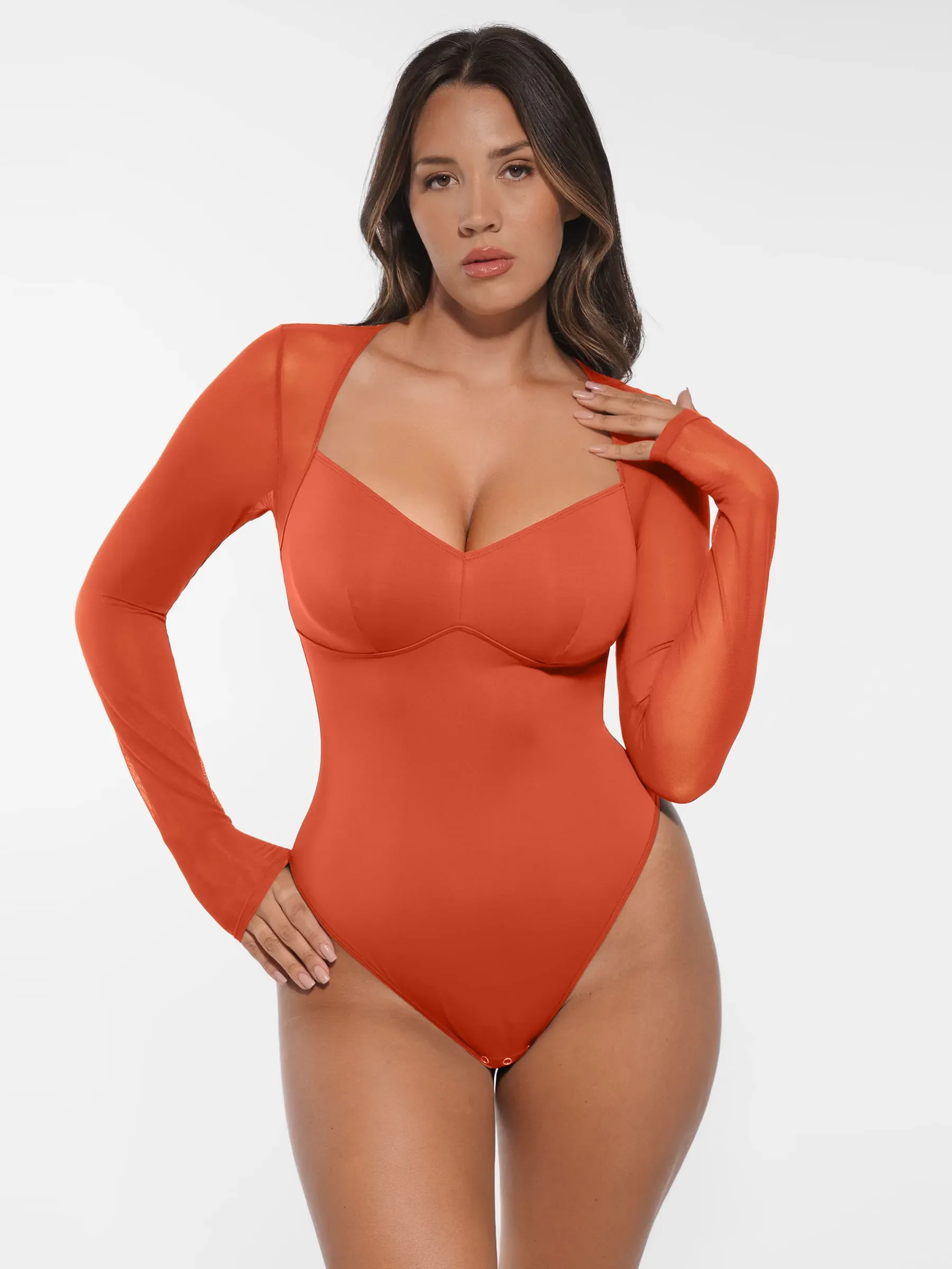 Mesh Panel V-Neck Bodysuit - Image 12