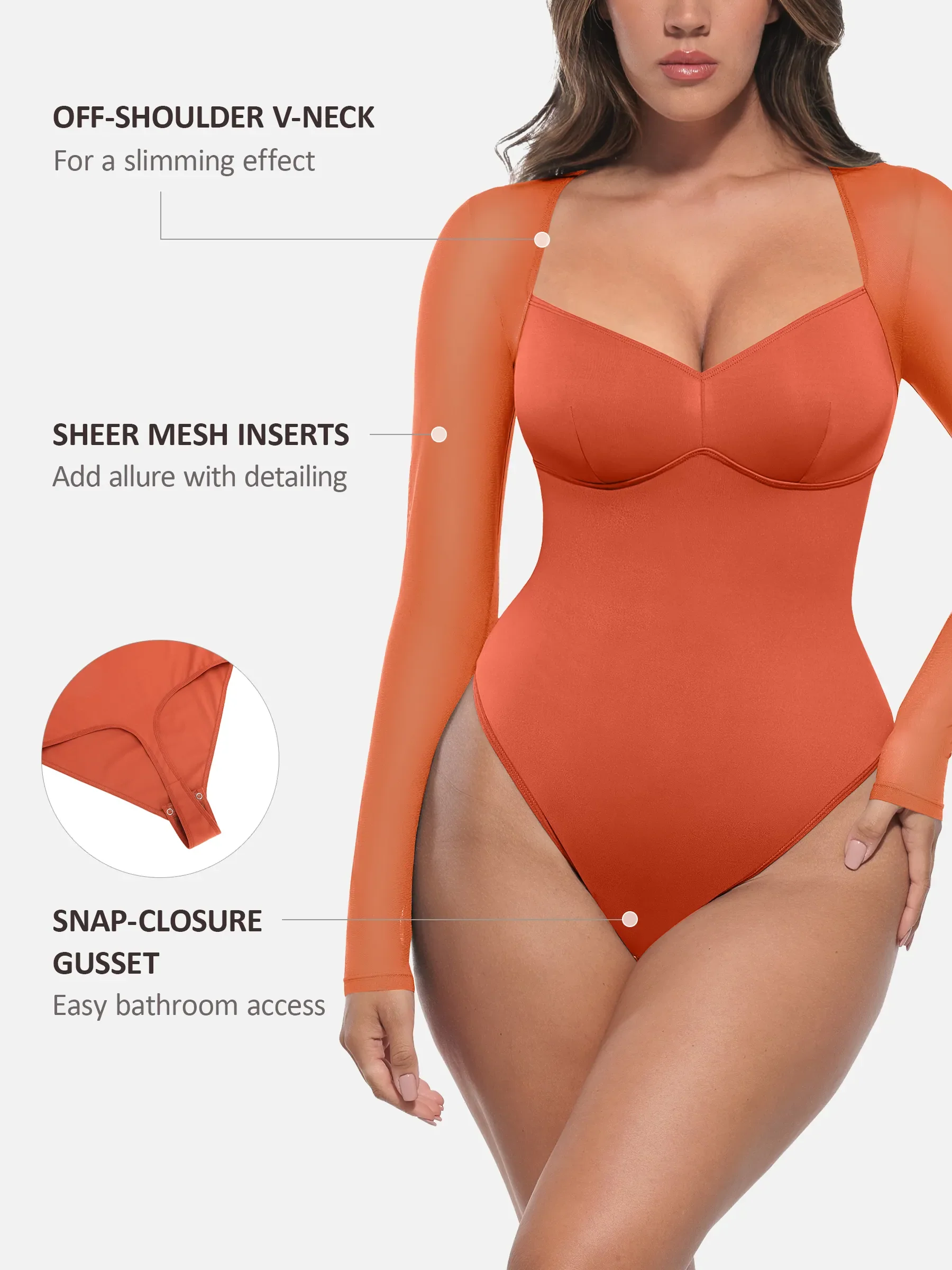 Mesh Panel V-Neck Bodysuit - Image 13