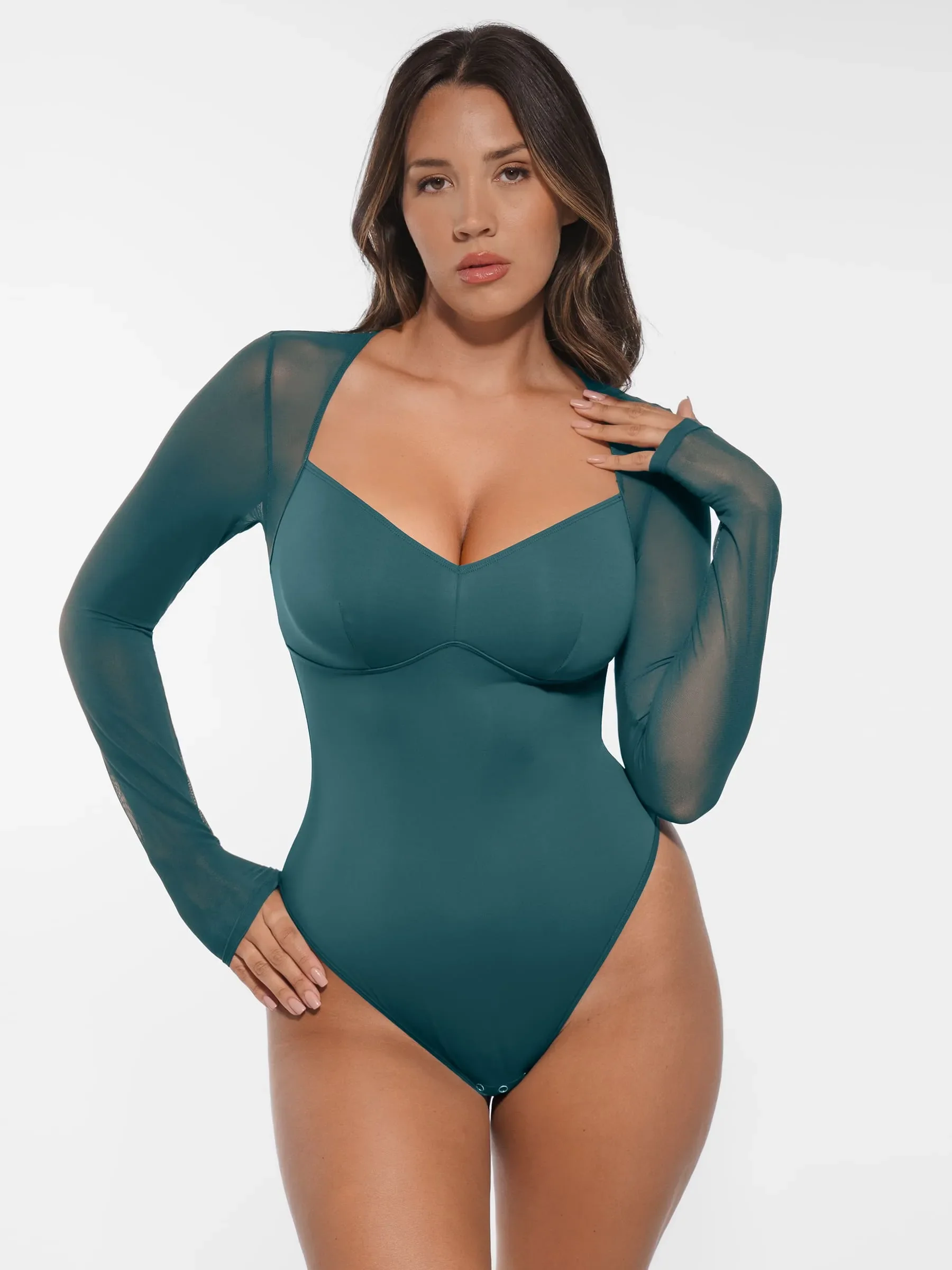Mesh Panel V-Neck Bodysuit - Image 32