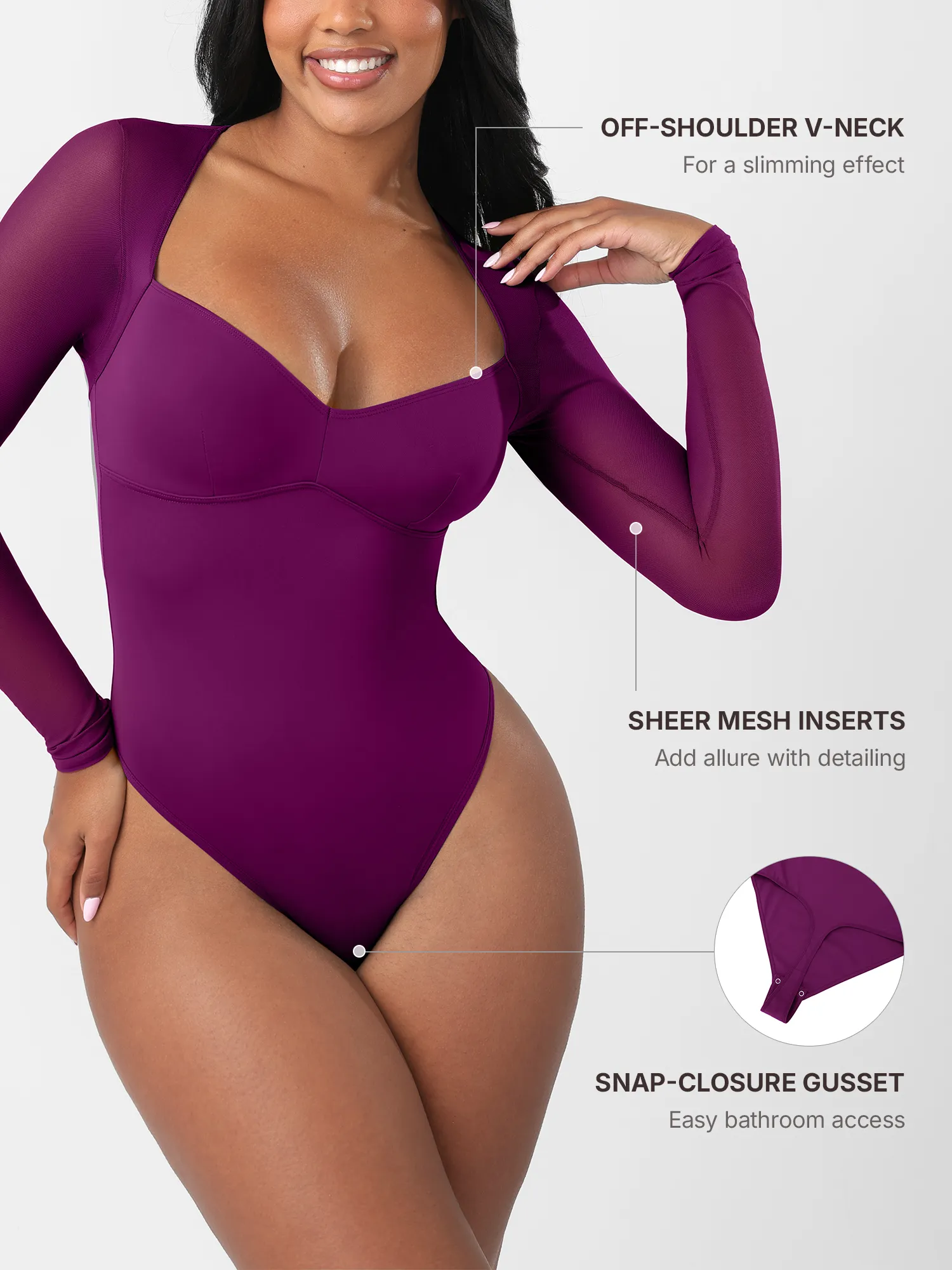 Mesh Panel V-Neck Thong Bodysuit - Image 16