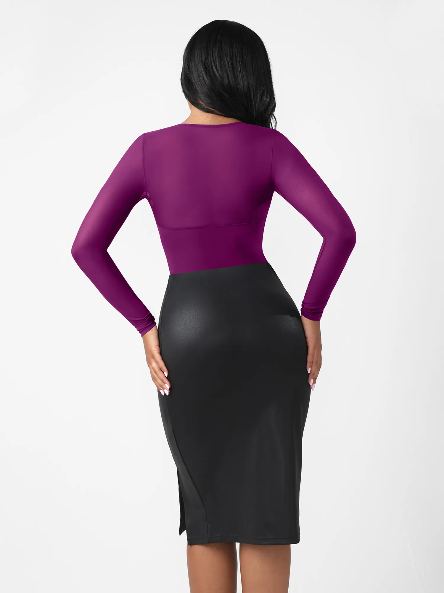 Mesh Panel V-Neck Thong Bodysuit - Image 19