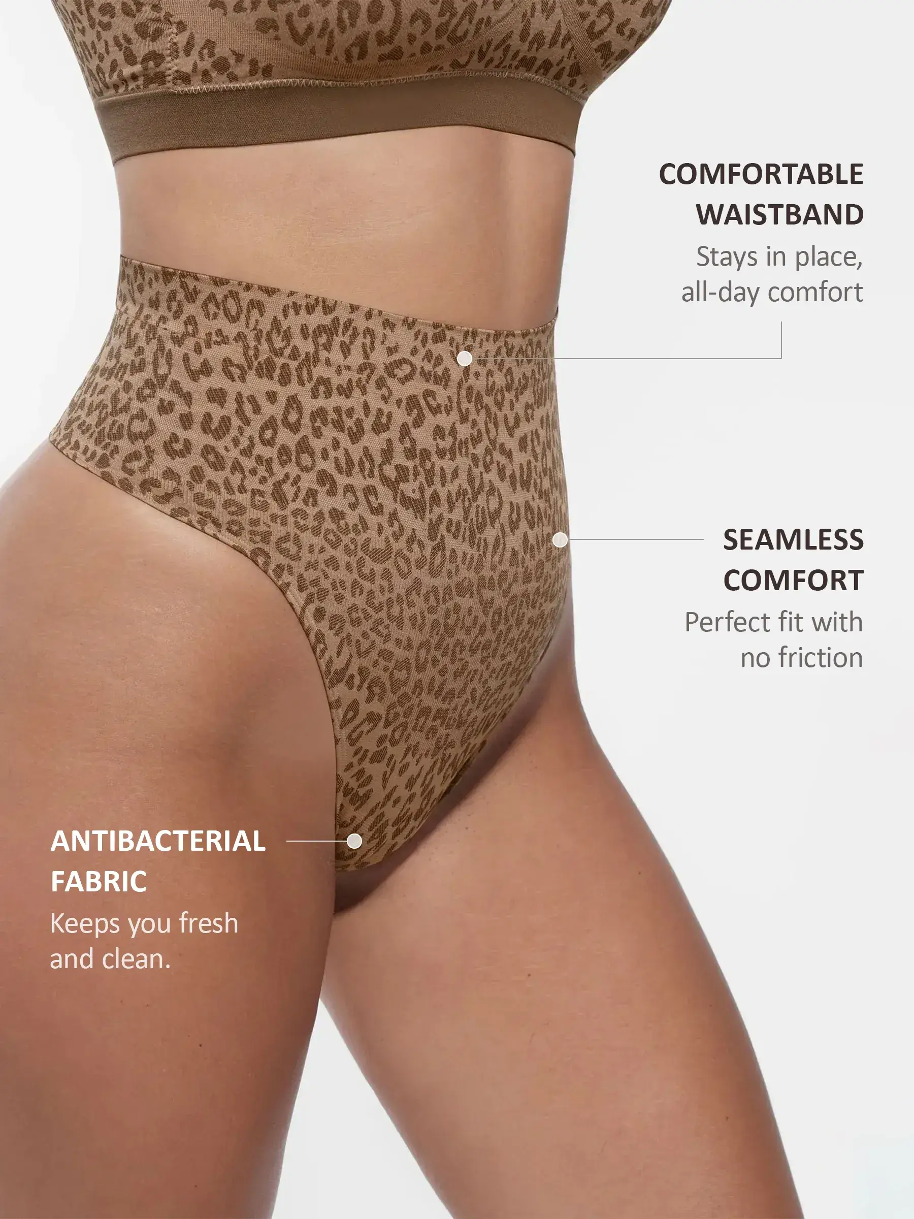 Mid-Waist Leopard Print Tummy Control Thong - Image 3