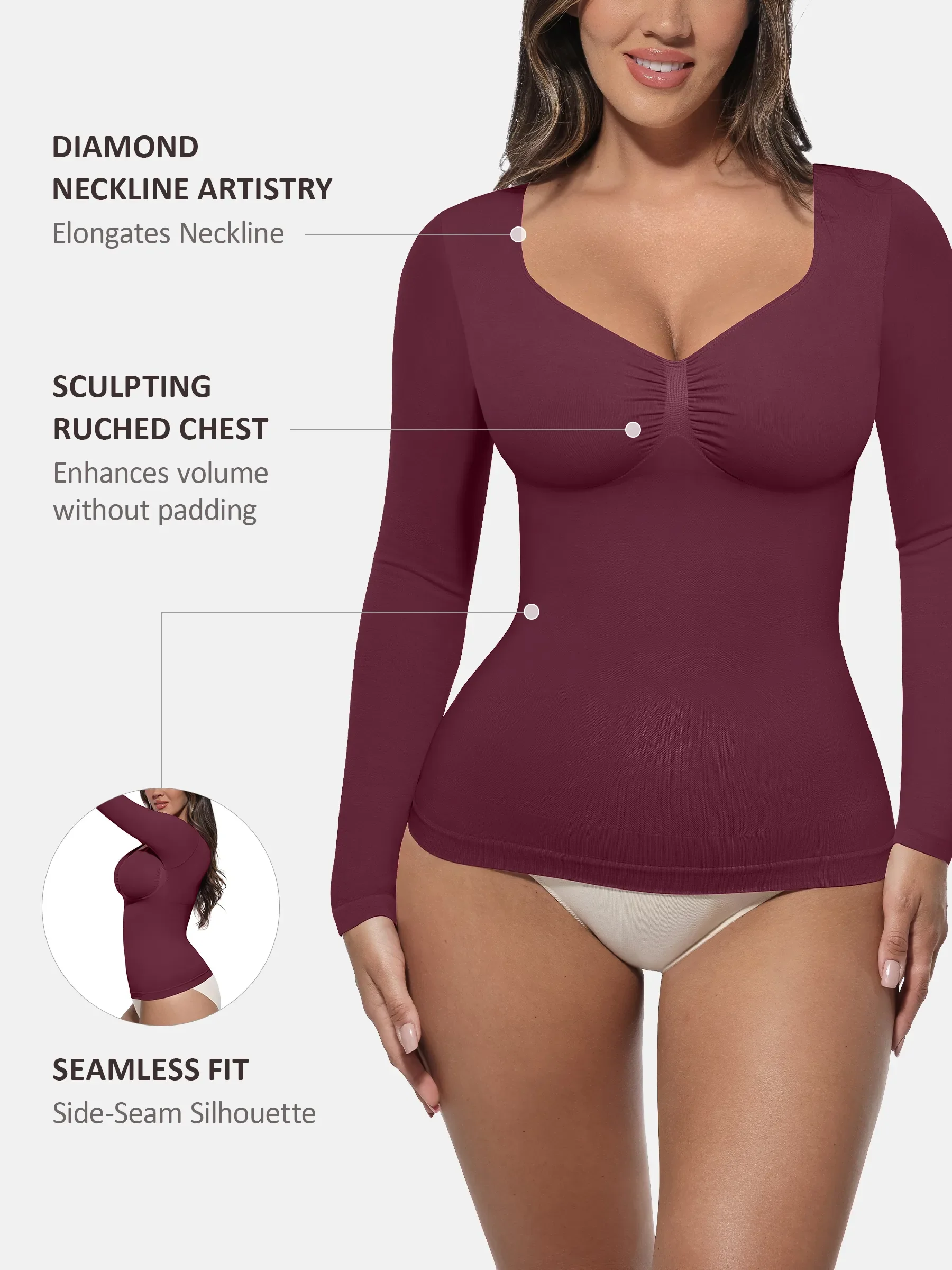 Seamless Long Sleeve Tummy Control Thong Bodysuit - Image 91