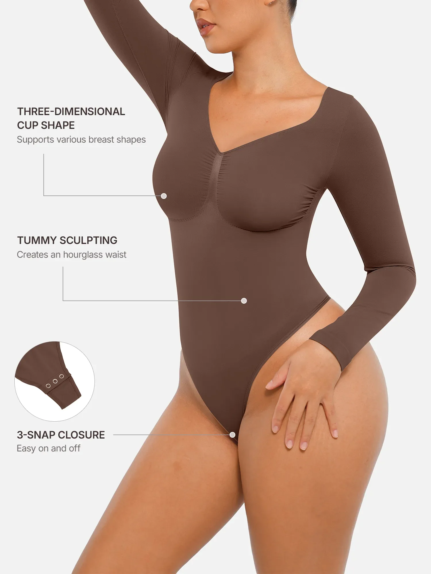 Seamless Long Sleeve Tummy Control Thong Bodysuit - Image 3
