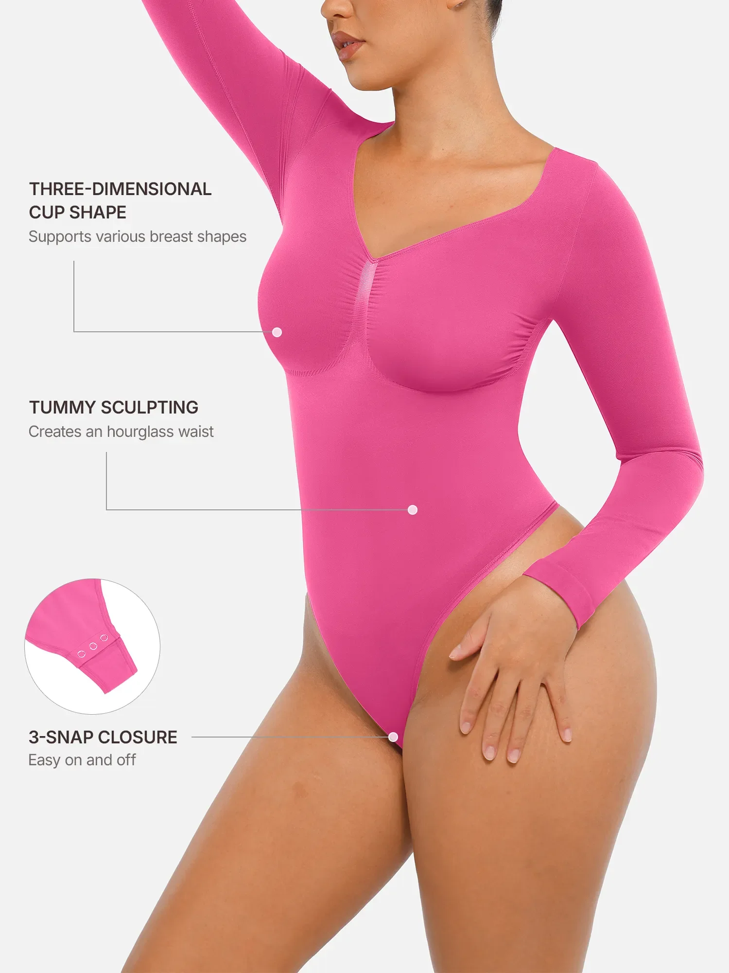 Seamless Long Sleeve Tummy Control Thong Bodysuit - Image 30