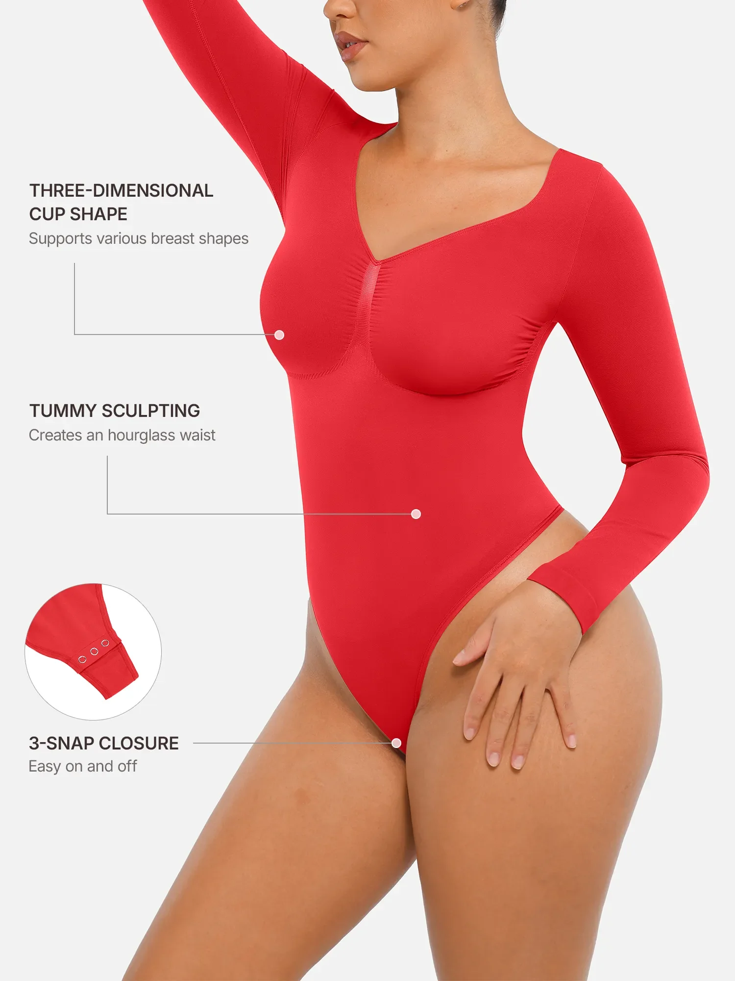 Seamless Long Sleeve Tummy Control Thong Bodysuit - Image 49