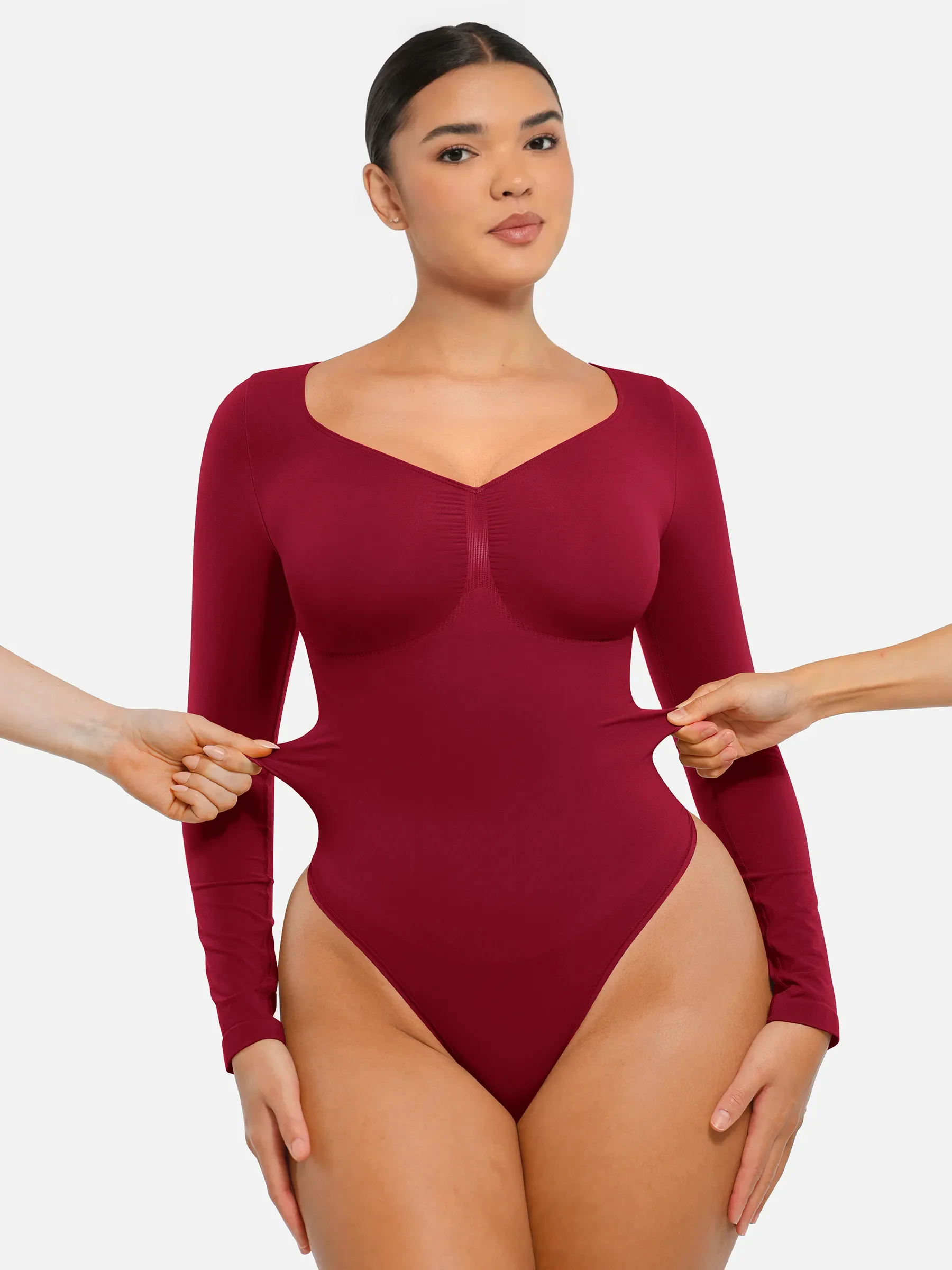 Seamless Long Sleeve Tummy Control Thong Bodysuit - Image 67