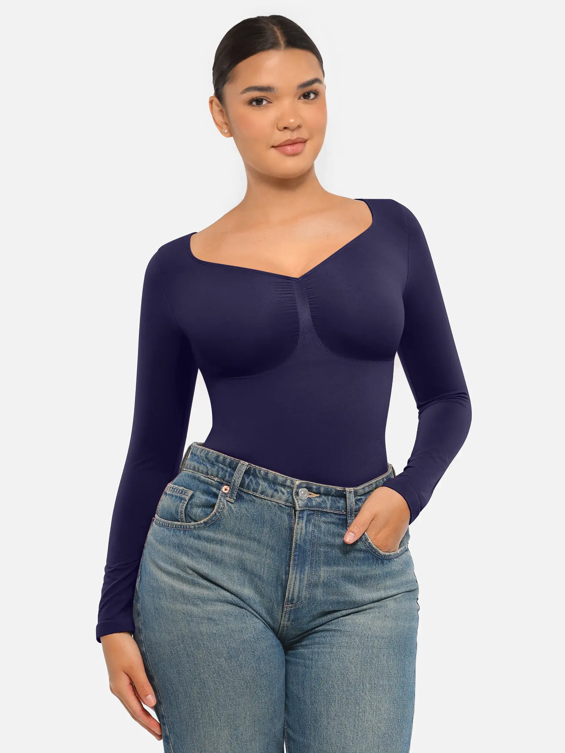 Seamless Long Sleeve Tummy Control Thong Bodysuit - Image 79