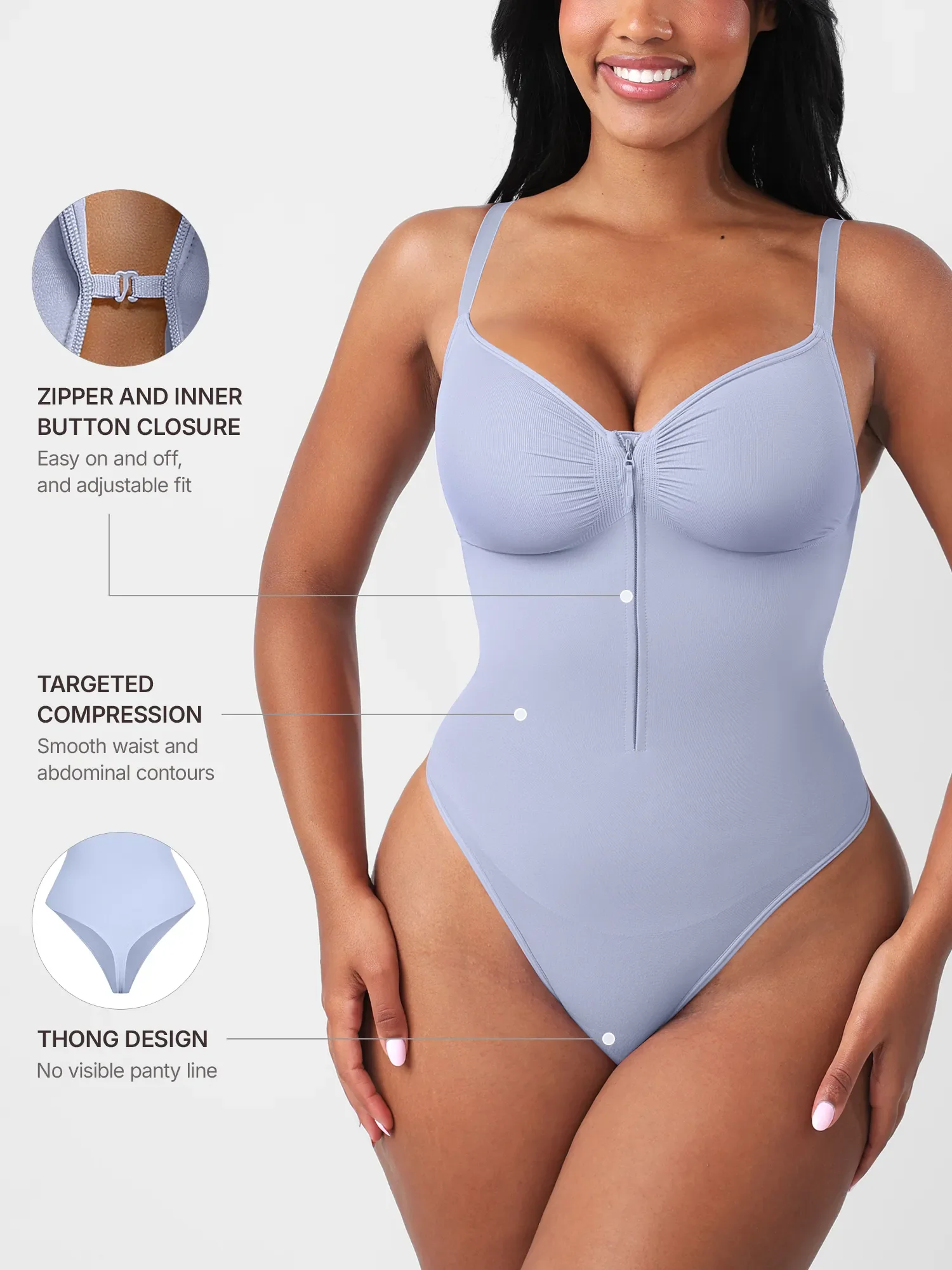 Seamless Tummy Control Zipper Bodysuit - Image 3