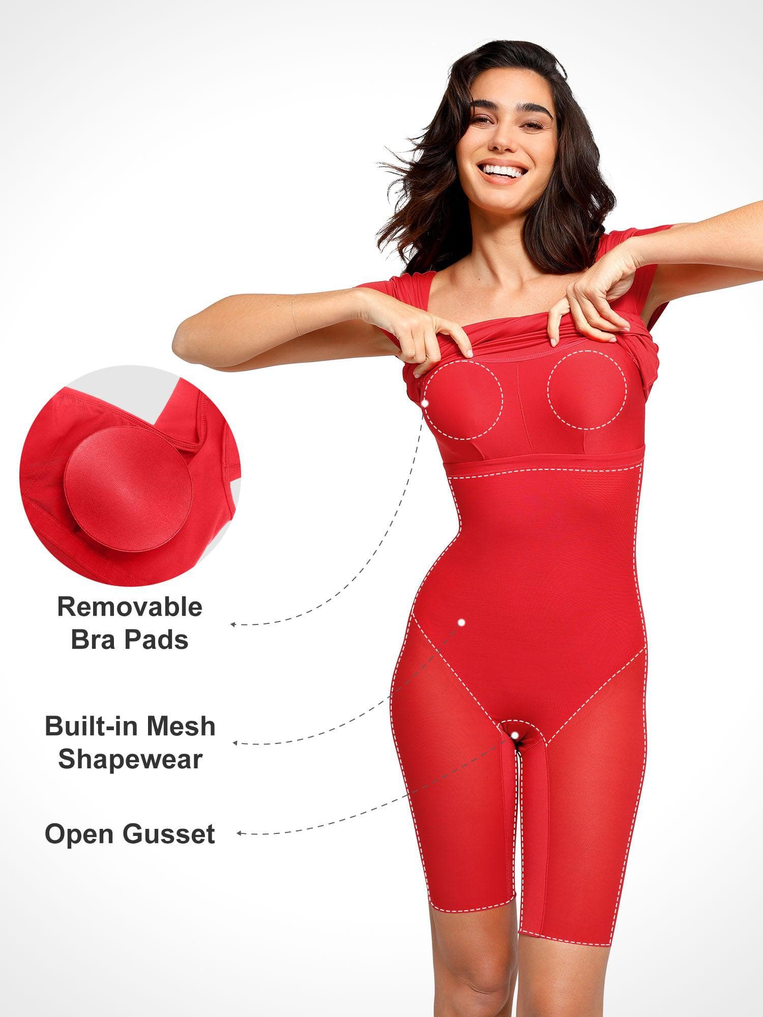 Popilush Shapewear Short Sleeve Low-Back Bodycon Midi Dress - Image 2